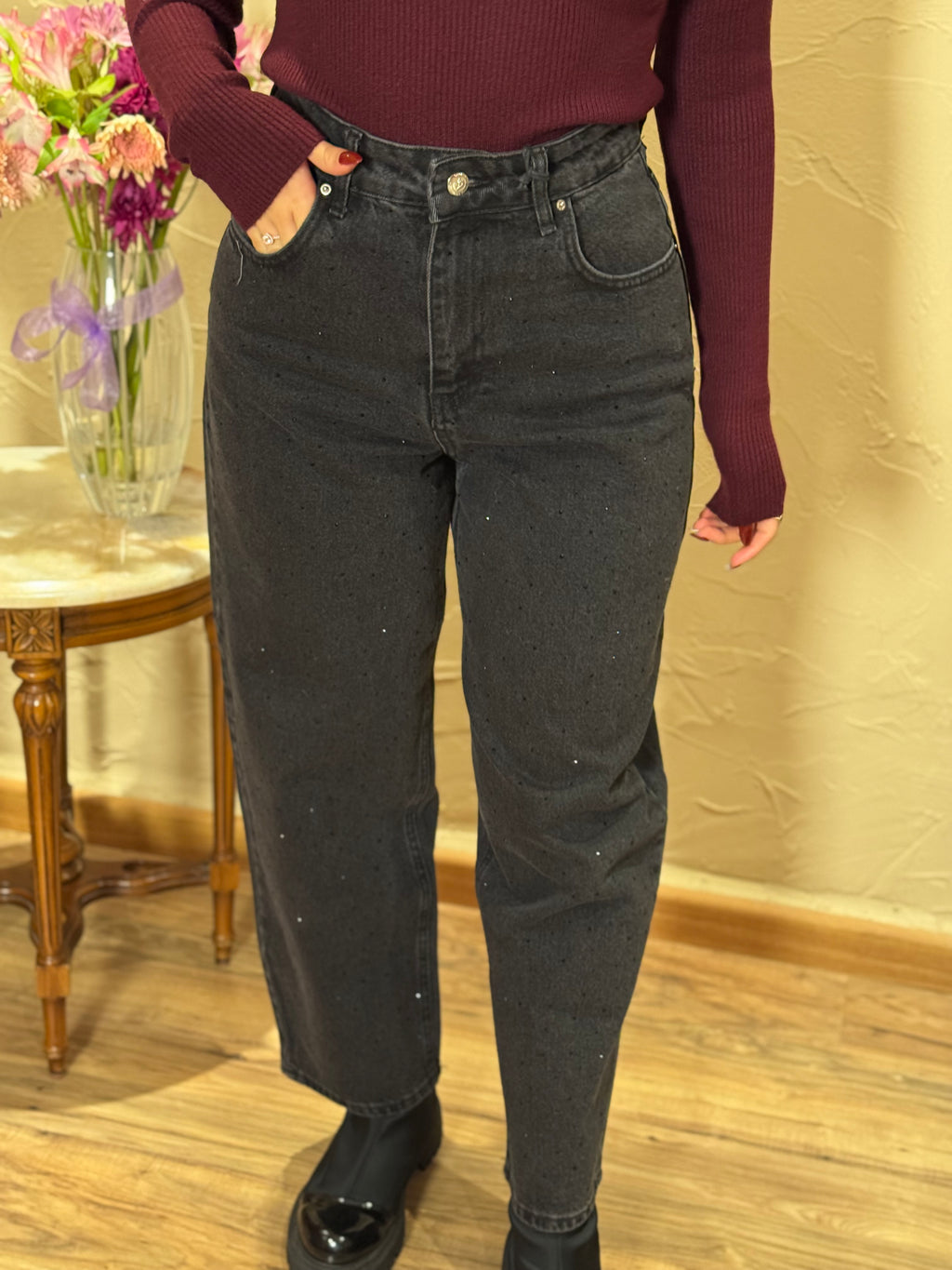 Rhinestone mom jeans