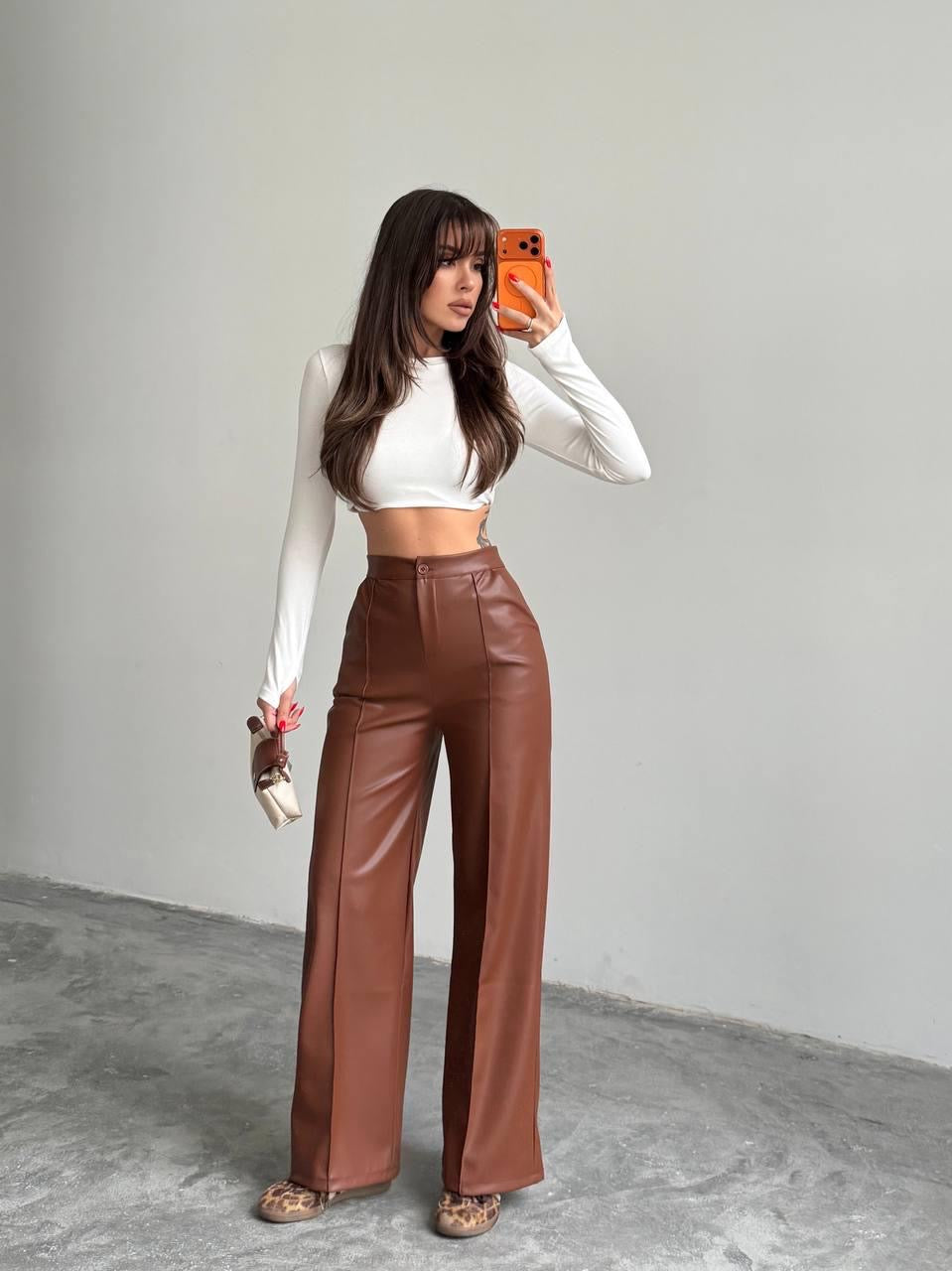 Camel leather pant